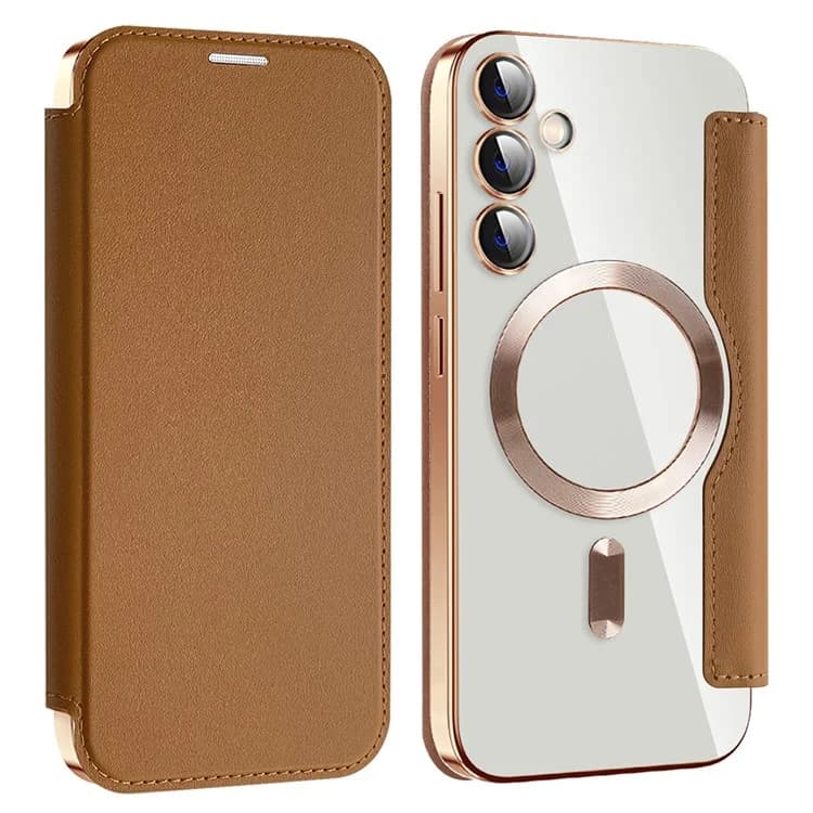 Husa MagFlip » Samsung S23 FE, Magnet, RFID protect, Leather, Chrome Edge, Gold 1