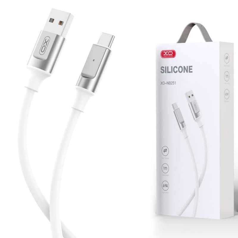 XO (NB251) - Cablu Date si Incarcare, USB-A la USB-C, 6A, Metallic, 1m, White 1