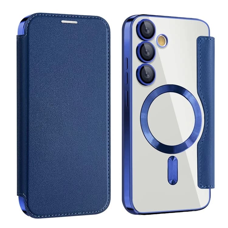 Husa MagFlip » Samsung S24 FE, Magnet, RFID protect, Leather, Chrome Edge, Navy Blue 1