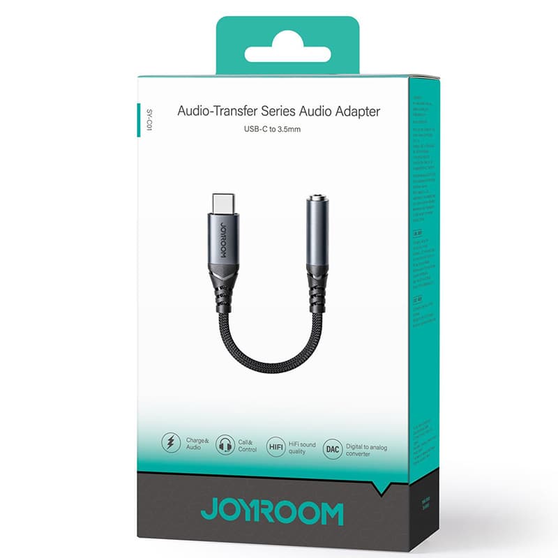 Joyroom (SY-C01) - Cablu Audio, USB-C la Jack 3.5mm (F), Braided, 14cm, Black 1