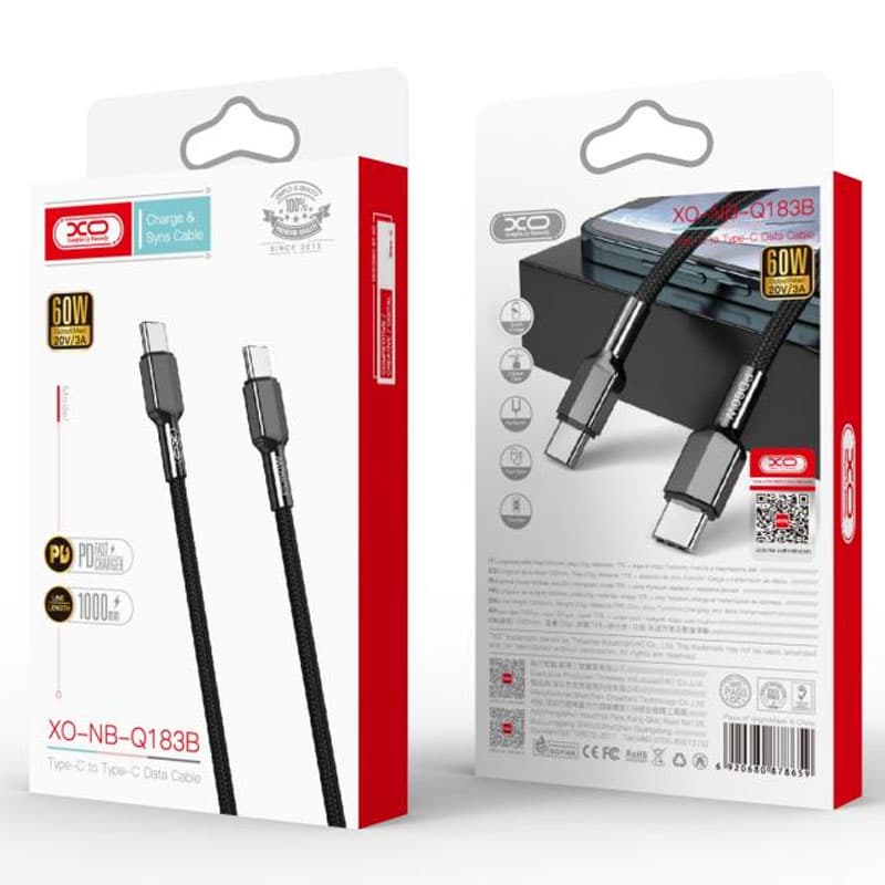 XO (NB183B) - Cablu Date si Incarcare, USB-C, PD60W, QC3.0, 1m, Black 1