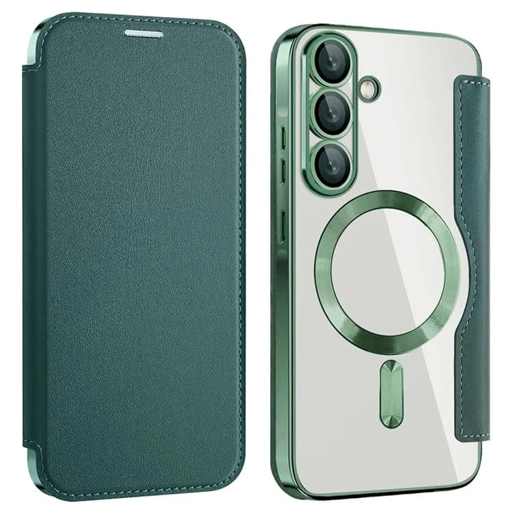 Husa MagFlip » Samsung A36 (A366), Magnet, RFID protect, Leather, Chrome Edge, Green 1