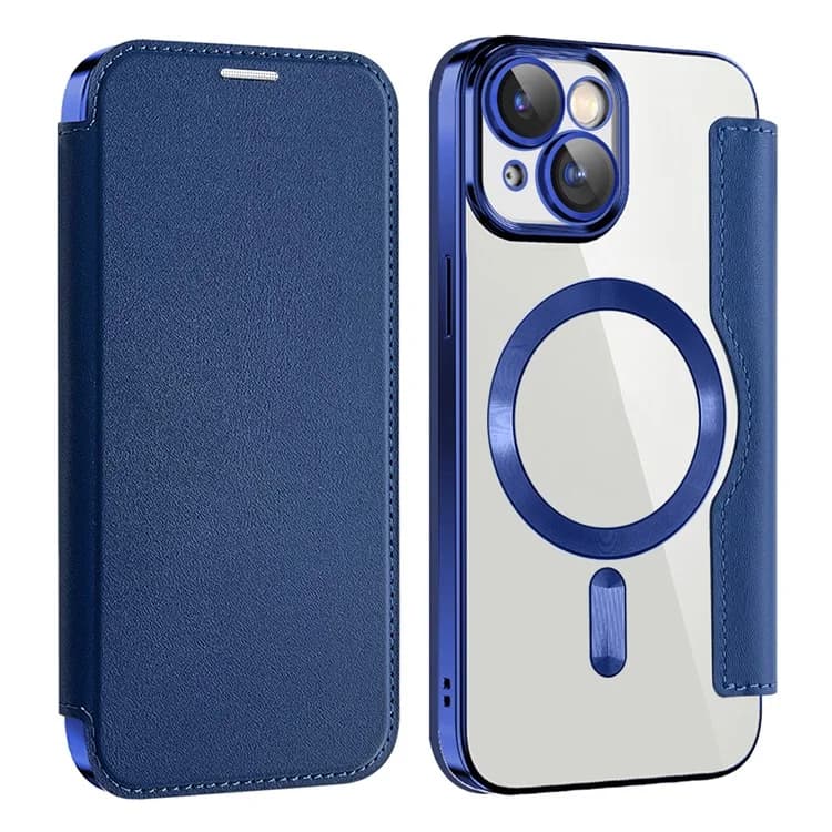 Husa MagFlip » iPhone 15, Magnet, RFID protect, Leather, Chrome Edge, Navy Blue 1
