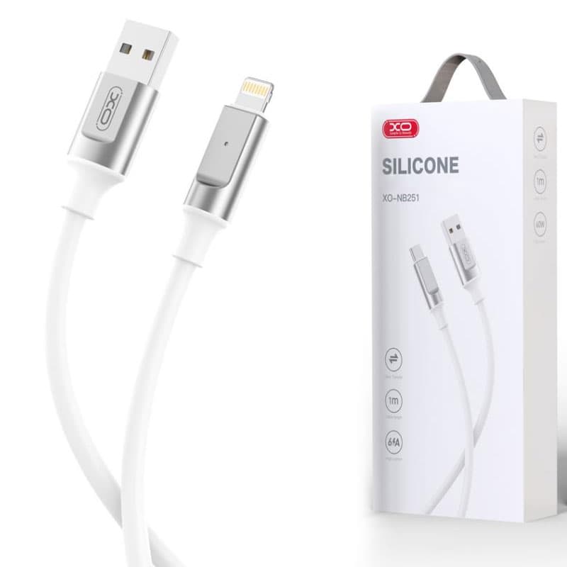 XO (NB251) - Cablu Date si Incarcare, USB-A la Lightning, 6A, Metallic, 1m, White 1