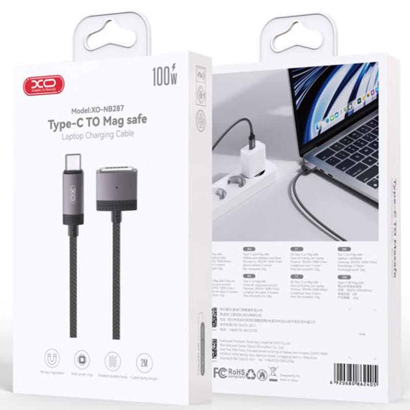 XO (NB287) - Cablu Incarcare, Mag3 la USB-C, 100W, Magnetic, 2m, Black 1