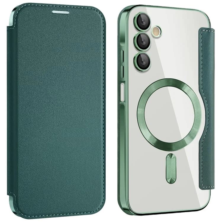 Husa MagFlip » Samsung A15, Magnet, RFID protect, Leather, Chrome Edge, Green 1