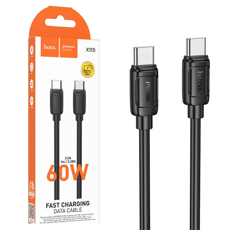 Hoco (X115) - Cablu Date si Incarcare, USB-C, PD60W, QC3.0, 1m, Black 1