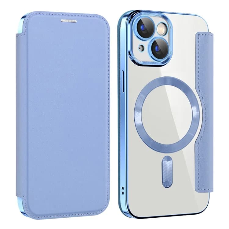 Husa MagFlip » iPhone 14, Magnet, RFID protect, Leather, Chrome Edge, Sky Blue 1
