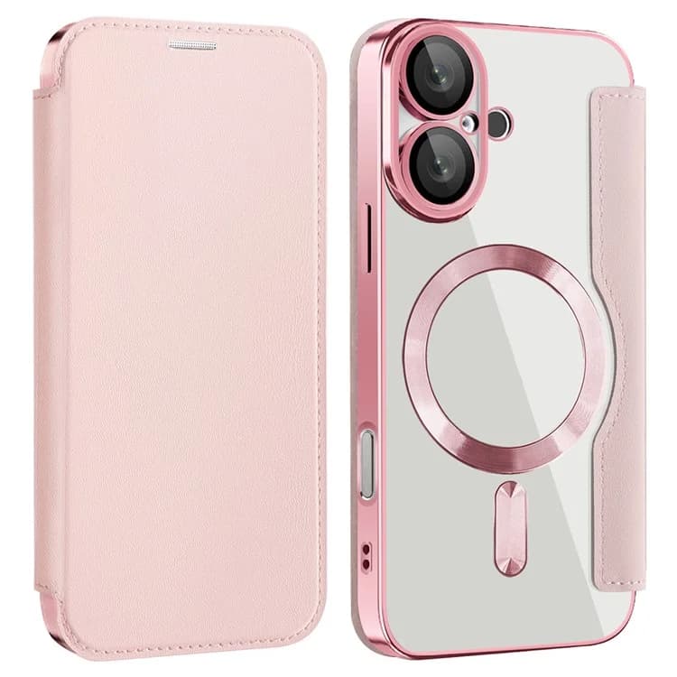 Husa MagFlip » iPhone 16, Magnet, RFID protect, Leather, Chrome Edge, Pink 1