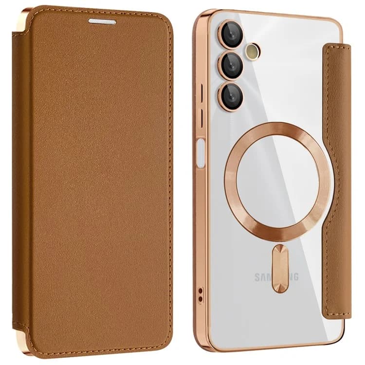 Husa MagFlip » Samsung A05s, Magnet, RFID protect, Leather, Chrome Edge, Gold 1