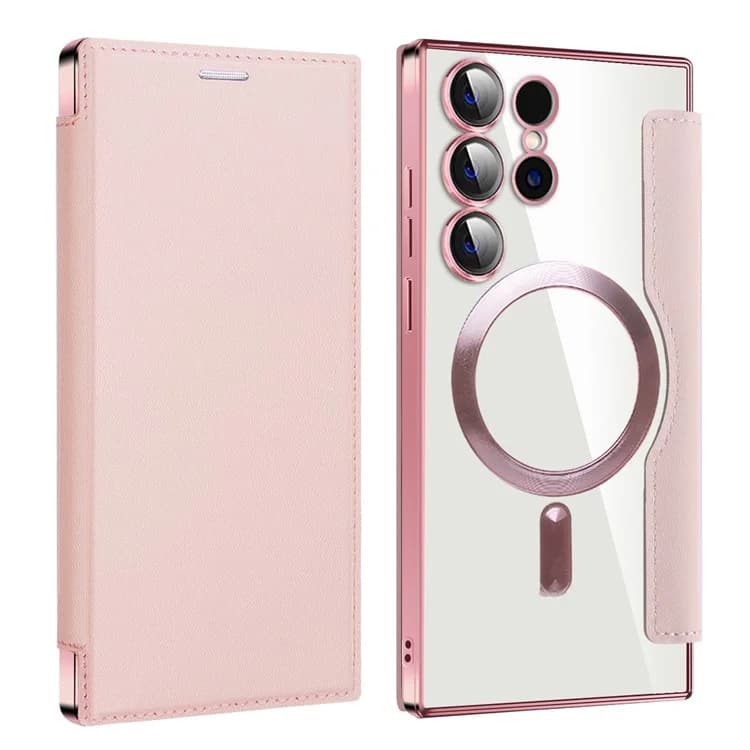 Husa MagFlip » Samsung S24 Ultra, Magnet, RFID protect, Leather, Chrome Edge, Pink 1