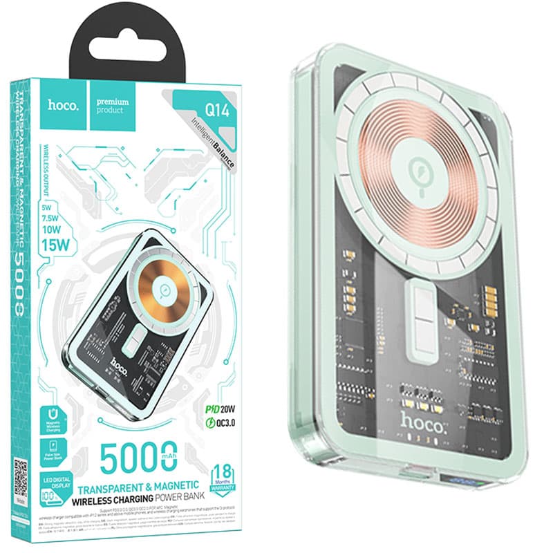 Hoco (Q14) - Baterie Externa, 1xUSB-C, Magnet, Display LED, 5000mAh, Blue 1