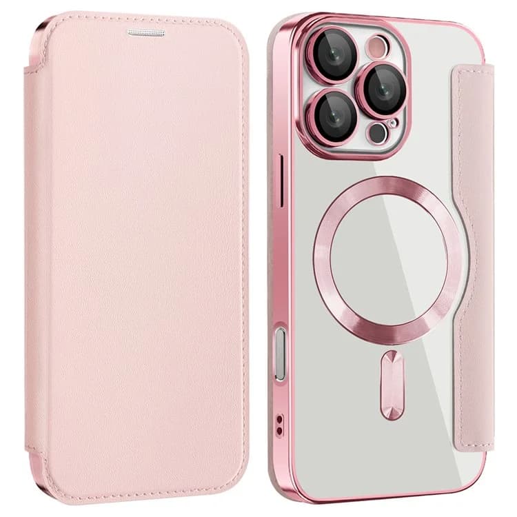Husa MagFlip » iPhone 16 Pro, Magnet, RFID protect, Leather, Chrome Edge, Pink 1