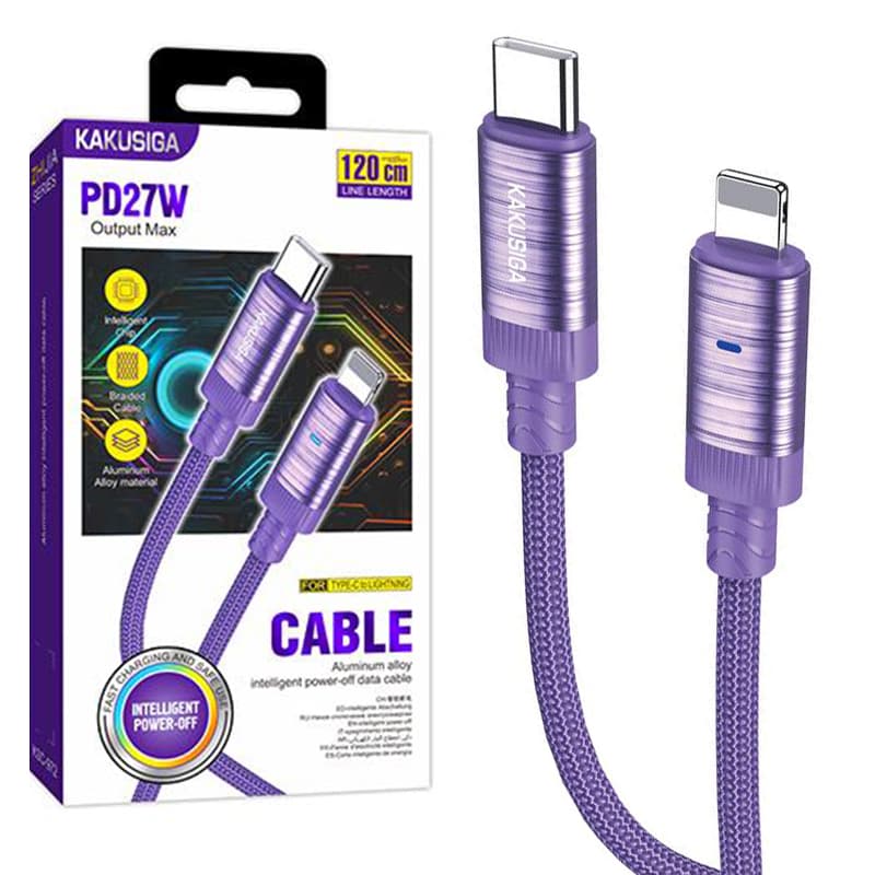 Kaku (KSC-972) - Cablu Date si Incarcare, USB-A la Lightning, 3A, Smart On-Off, Braided, 1m, Purple 1