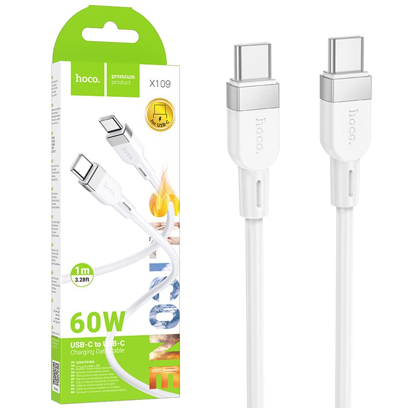 Hoco (X109) - Cablu Date si Incarcare, USB-C, PD60W, QC3.0, 3A, 1m, White 1