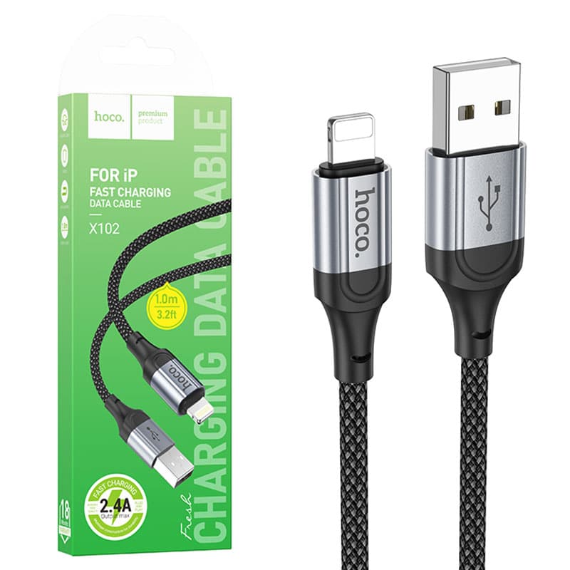 Hoco (X102) - Cablu Date si Incarcare, USB-A la Lightning, 2.4A, Braided, 1.2m, Black 1
