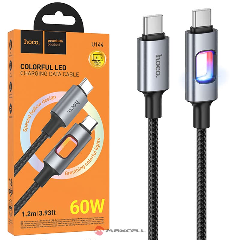 Hoco (U144) - Cablu Date si Incarcare, USB-C la USB-C, 60W, Braided, 1m, Black 1