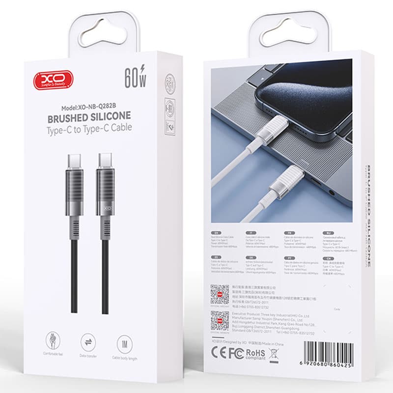 XO (NB-Q282B) - Cablu Date si Incarcare, USB-C, PD60W, QC3.0, Silicon Mold, 1m, Black 1
