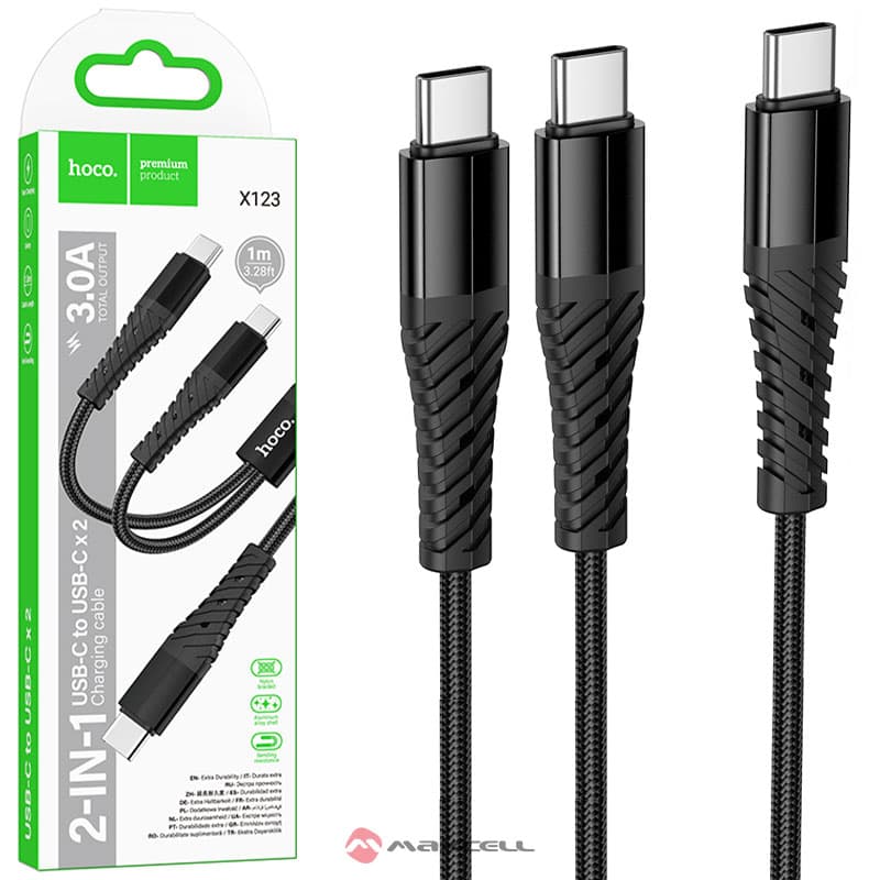 Hoco (X123) - Cablu Date si Incarcare, USB-C la 2xUSB-C, 1m, Black 1