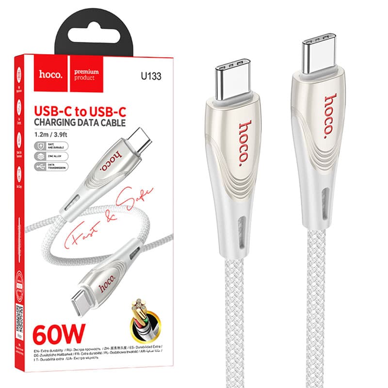 Hoco (U133) - Cablu Date si Incarcare, USB-C, PD60W, QC3.0, 3A, Braided, 1.2m, Grey 1