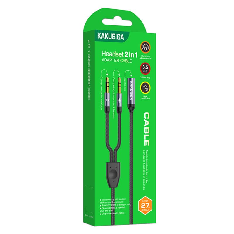 Kaku (KSC-569) - Cablu, Audio Y Splitter, 2x Jack 3.5mm (M) - la Jack 3.5mm (F) - 27cm, Black 1