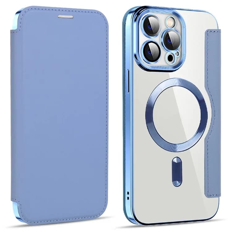 Husa MagFlip » iPhone 14 Pro, Magnet, RFID protect, Leather, Chrome Edge, Sky Blue 1