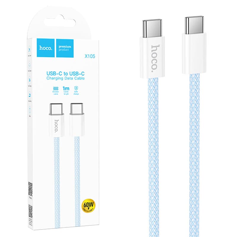 Hoco (X105) - Cablu Date si Incarcare, USB-C, PD60W, QC3.0, 3A, Braided, 1m, Blue 1