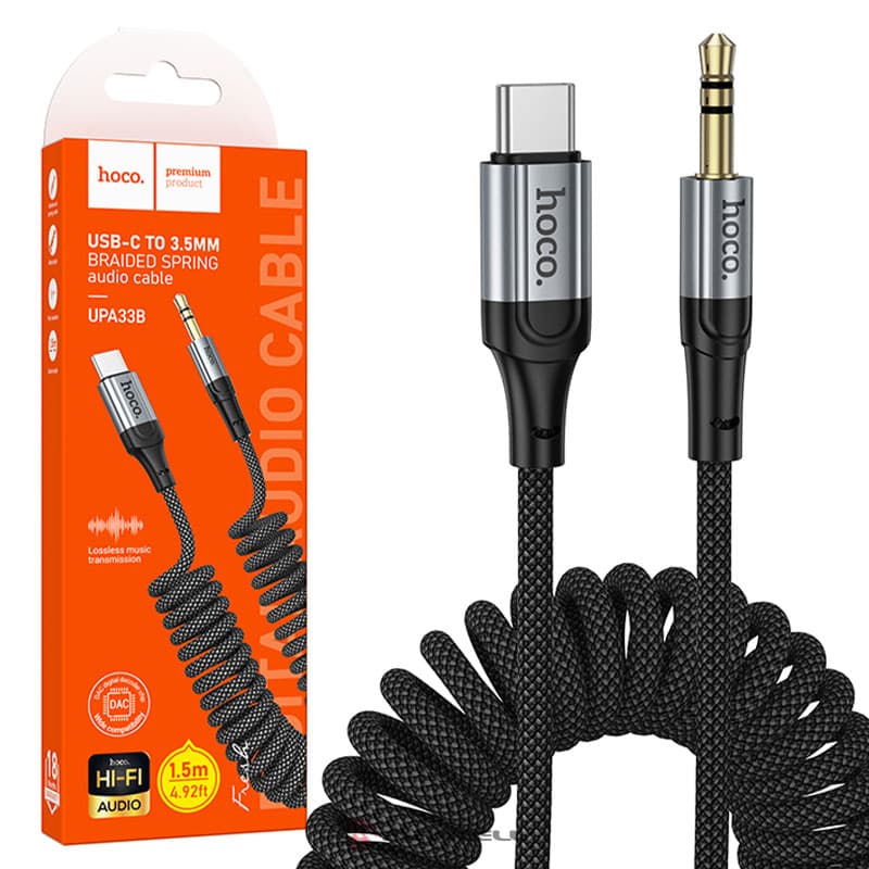 Hoco (UPA33B) - Cablu Date si Incarcare, USB-C la Jack 3.5mm, 1m, Black 1