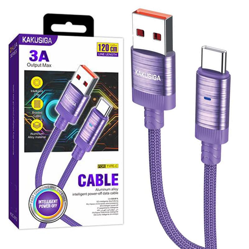 Kaku (KSC-972) - Cablu Date si Incarcare, USB-A la USB-C, 3A, Smart On-Off, Braided, 1m, Purple 1