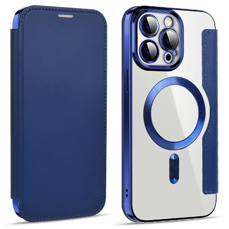 Husa MagFlip » iPhone 14 Pro, Magnet, RFID protect, Leather, Chrome Edge, Navy Blue 1