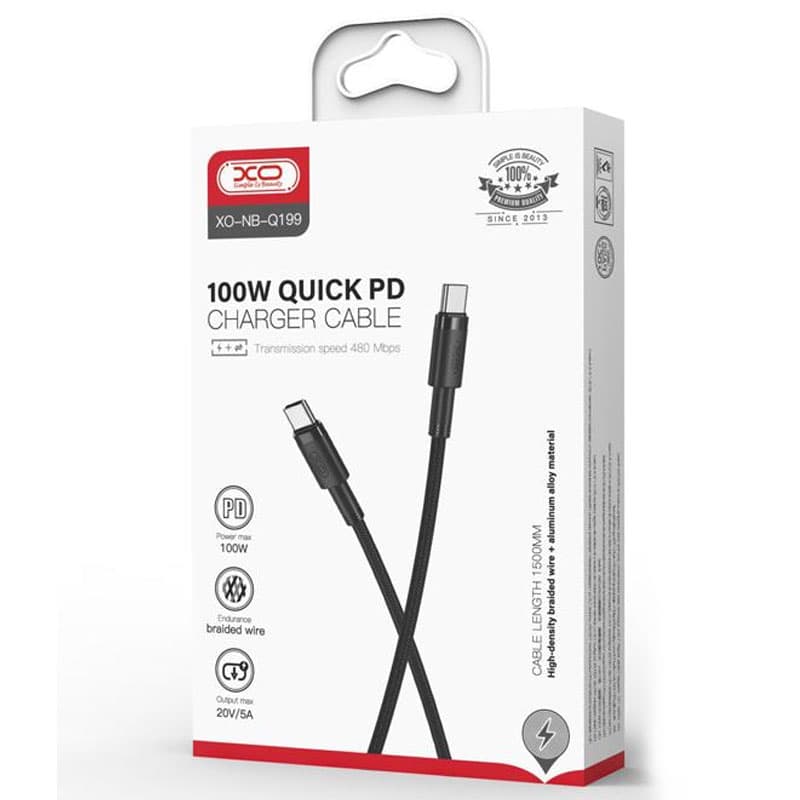 XO (NB-Q199) - Cablu Date si Incarcare, USB-C, PD100W, QC3.0, Braided, 1.5m, Black 1