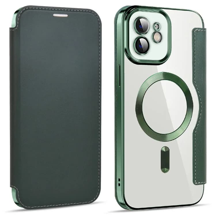 Husa MagFlip » iPhone 12, Magnet, RFID protect, Leather, Chrome Edge, Green 1