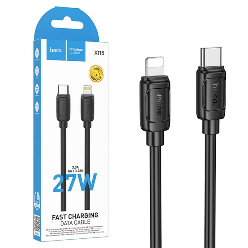 Hoco (X115) - Cablu Date si Incarcare, USB-C la Lightning, PD27W, QC3.0, 1m, Black 1