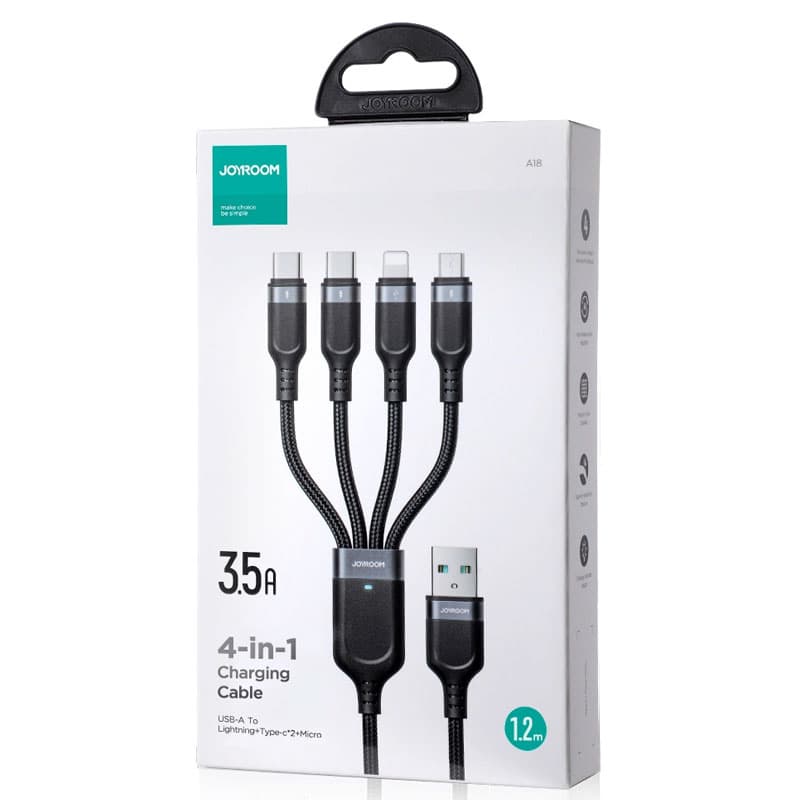Joyroom (S-A18) - Cablu Date si Incarcare, USB-A la 2xUSB-C/Lightning/microUSB, 4in1, 1.2m, Black 1