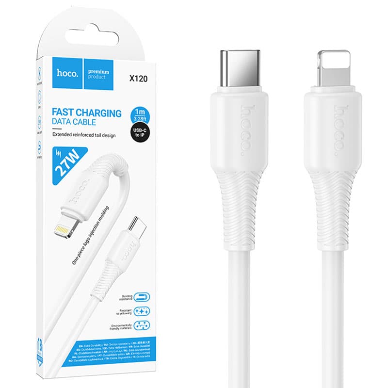 Hoco (X120) » Cablu Date si Incarcare, USB-C la Lightning, PD27W, QC3.0, 1m, White 1
