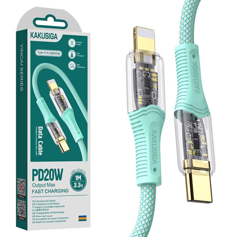Kaku (KSC-809) - Cablu Date si Incarcare, USB-C la Lightning, PD20W, QC3.0, Green 1