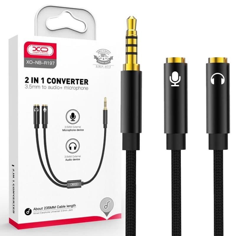 XO (NB-R197) - Cablu, Audio Y Splitter, Jack 3.5mm (M) - la 2x Jack 3.5mm (F) - 24cm, Black 1