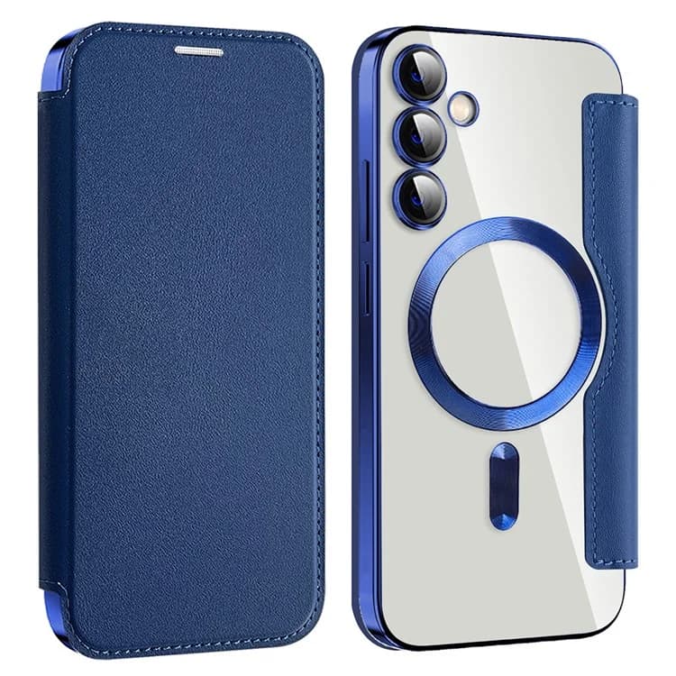 Husa MagFlip » Samsung S23 FE, Magnet, RFID protect, Leather, Chrome Edge, Navy Blue 1