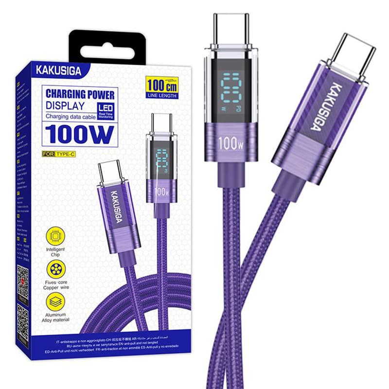 Kaku (KSC-971) - Cablu Date si Incarcare, USB-C, PD100W, QC3.0, Braided, LED Power, 1m, Purple 1