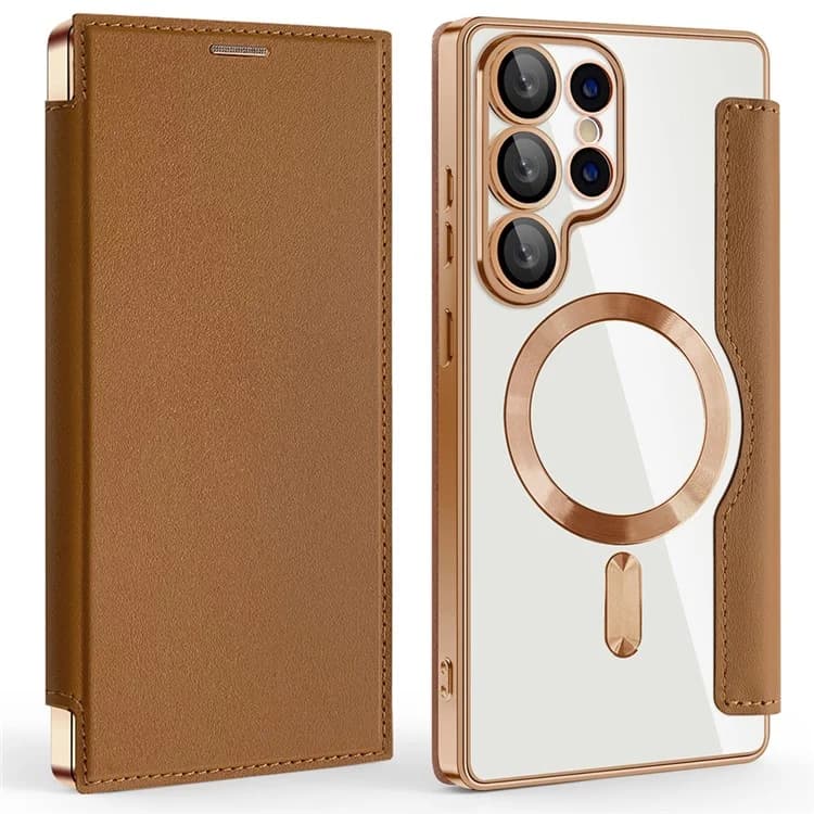 Husa MagFlip » Samsung S25 Ultra, Magnet, RFID protect, Leather, Chrome Edge, Gold 1
