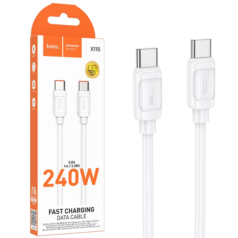Hoco (X115) - Cablu Date si Incarcare, USB-C, PD240W, QC3.0, 1m, White 1