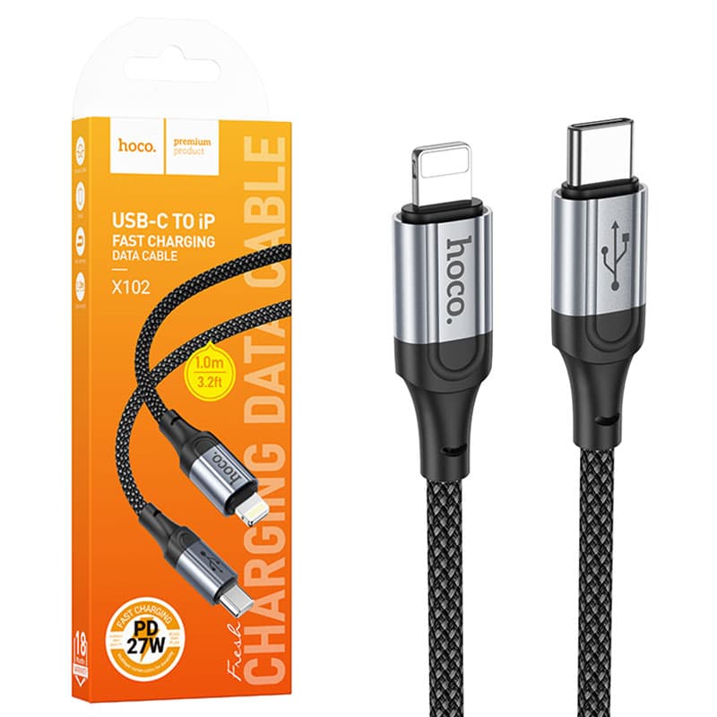 Hoco (X102) - Cablu Date si Incarcare, USB-C la Lightning, PD27W, QC3.0, Braided, 1m, Black 1