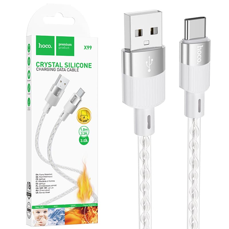Hoco (X99) - Cablu Date si Incarcare, USB la USB-C, 3A, Crystal, 1m, Grey 1