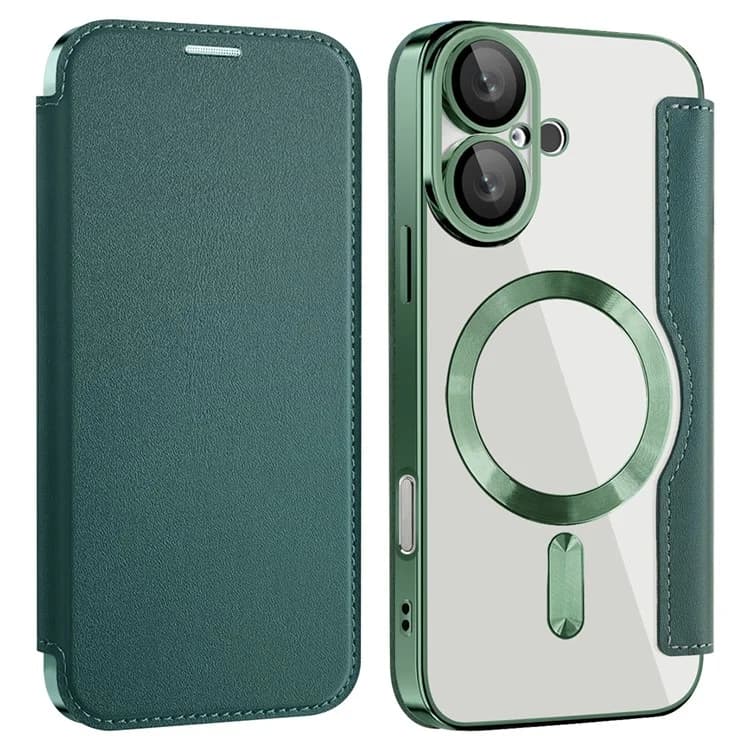 Husa MagFlip » iPhone 16, Magnet, RFID protect, Leather, Chrome Edge, Green 1
