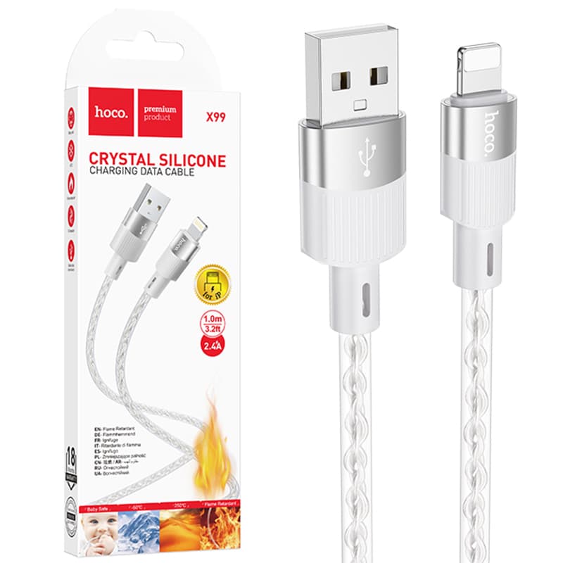 Hoco (X99) - Cablu Date si Incarcare, USB la Lightning, 2.4A, Crystal, 1m, Grey 1