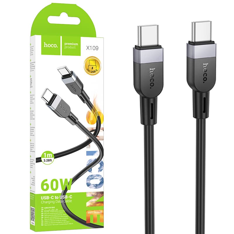 Hoco (X109) - Cablu Date si Incarcare, USB-C, PD60W, QC3.0, 3A, 1m, Black 1