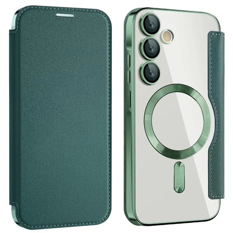 Husa MagFlip » Samsung A55, Magnet, RFID protect, Leather, Chrome Edge, Green 1