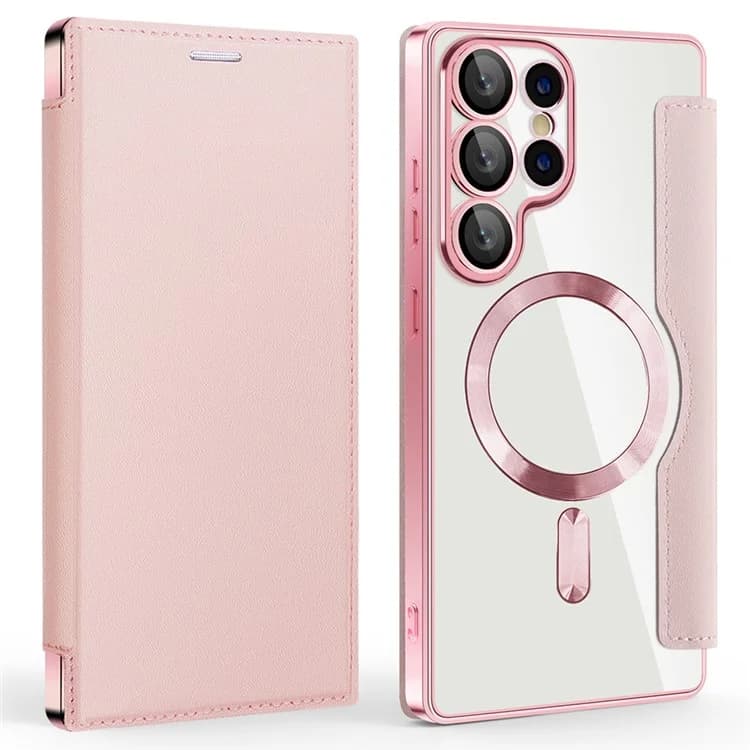 Husa MagFlip » Samsung S25 Ultra, Magnet, RFID protect, Leather, Chrome Edge, Pink 1
