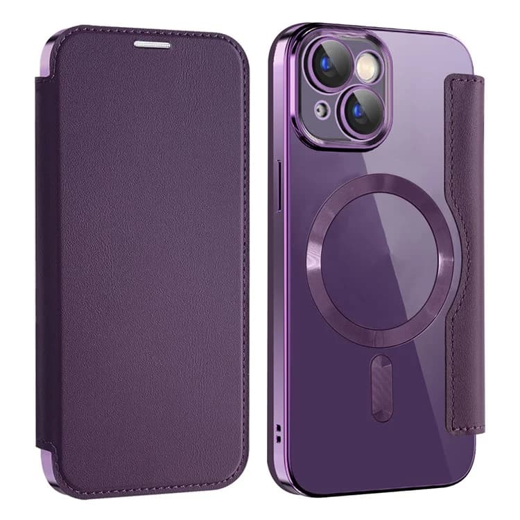 Husa MagFlip » iPhone 14, Magnet, RFID protect, Leather, Chrome Edge, Purple 1