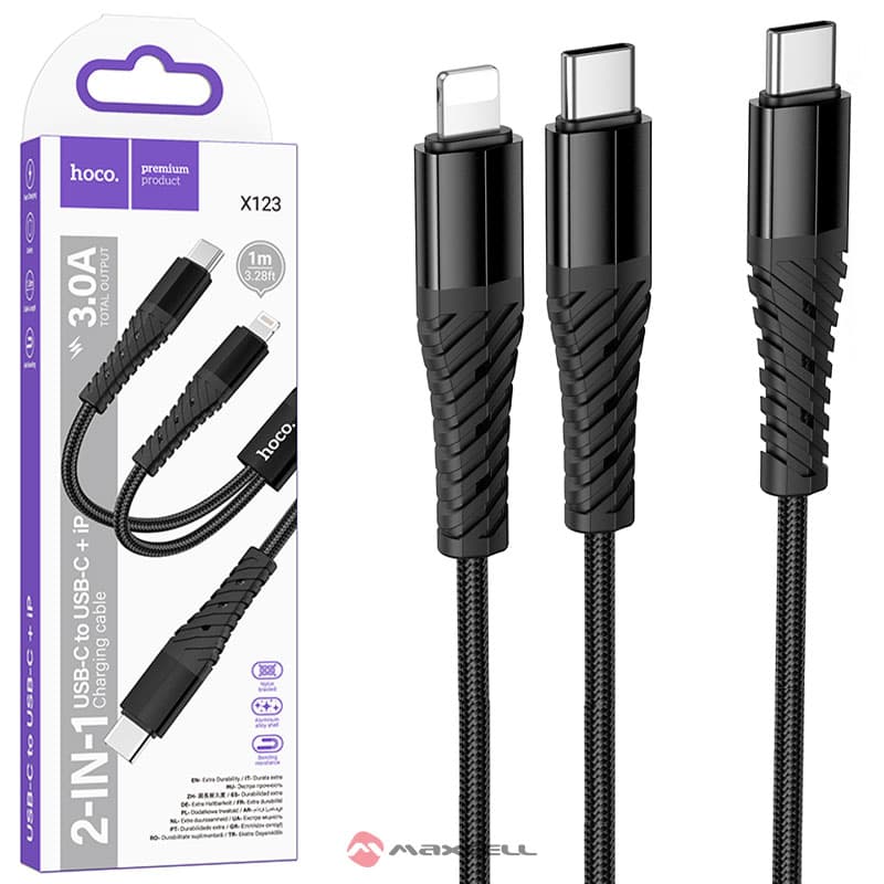 Hoco (X123) - Cablu Date si Incarcare, USB-C la Lightning/USB-C, 1m, Black 1